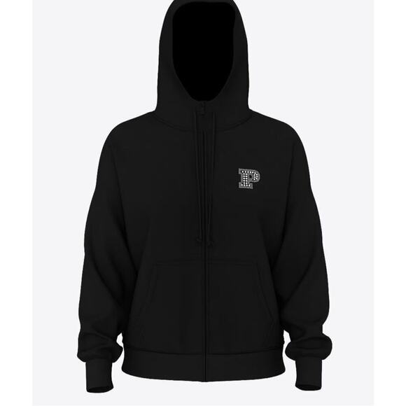 VS pINK bling campus Hooded Full Zip Up y2k heritage crown Jacket sweatshirt xl - Picture 3 of 11